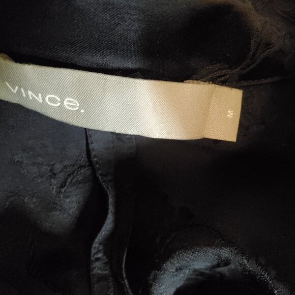 Vince Floral Jacquard Popover Top Oversized Floral Damask Blouse Navy Blue Sz M - Picture 9 of 11